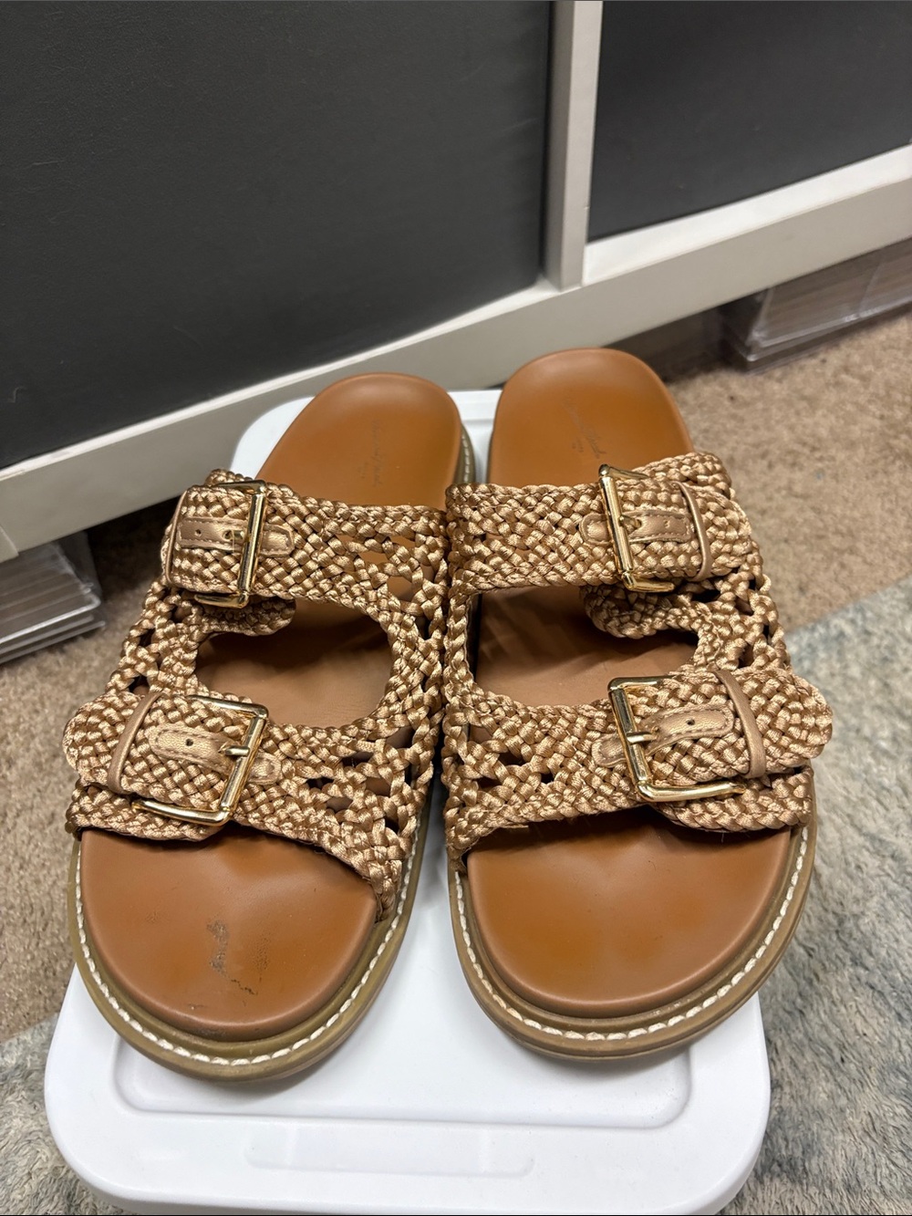 Universal Thread - Women's Kylie Woven Two Band Footbed Sandals - Uni Tan